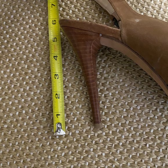 Stuart Weitzman Pumps Heels Size 10 Camel Leather Slingback Peep Toe Platform - Picture 9 of 10